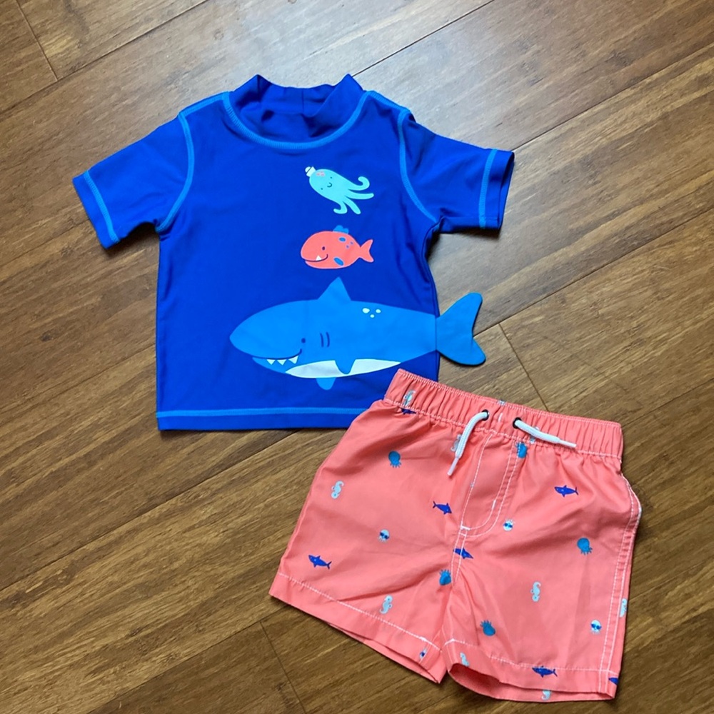 Carters Rash Guard Swim Trunk Set 12M